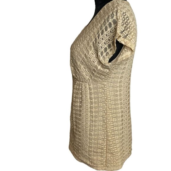 Alfani Womens Beige Lace Knit Baby Doll Top with Cap Sleeves Size S Y2K Romantic - Picture 2 of 8